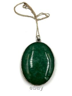 Antique Chinese Ex Large Jadeite Pendant 925 Silver Dragon & Pearl Mount & Chain