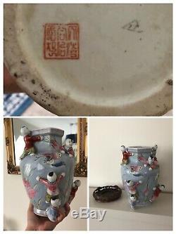 Antique Chinese Fertility Vase Porcelain Climbing Children China Art large HEAVY