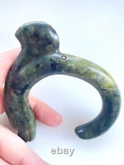 Antique Chinese Green Nephrite Jade Dragon Carving Large Amulet Pendant 3.5