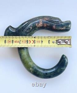 Antique Chinese Green Nephrite Jade Dragon Carving Large Amulet Pendant 3.5