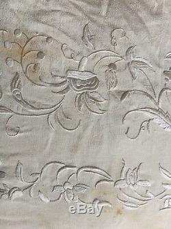 Antique Chinese Hand Embroidered Pure Silk Piano Shawl Cream Colour Large