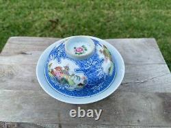 Antique Chinese Hand Painted Famille Rose Large Tea Bowl with lid Qing