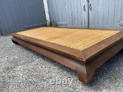 Antique Chinese Hardwood Asian Opium Bed or Table Rattan Top Large Example