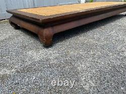 Antique Chinese Hardwood Asian Opium Bed or Table Rattan Top Large Example