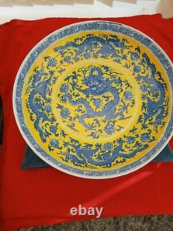 Antique Chinese Imperial Blue Dragon Design Like 18th C Qianlong Dynasty Rare