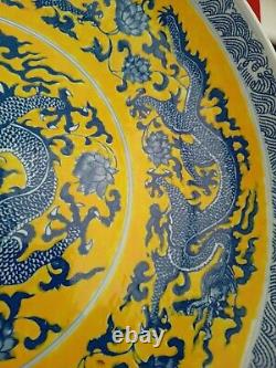 Antique Chinese Imperial Blue Dragon Design Like 18th C Qianlong Dynasty Rare