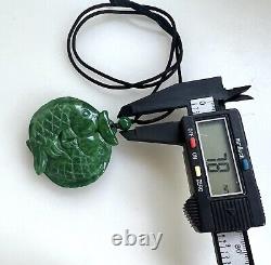 Antique Chinese Imperial Green Jade Double Fish Koi Carp Large Pendant 2 47g