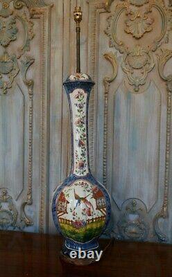 Antique Chinese/Japanese Oriental China Ceramic Blue & Cream Tall Bulbous Lamp