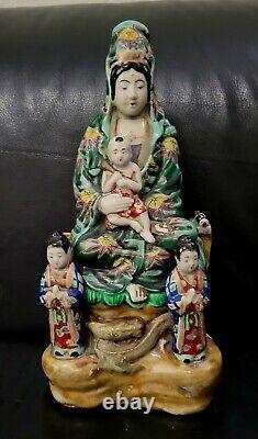 Antique Chinese Kwan Yin Children Statue Famille Verte Large 12 Immortal Rare