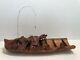 Antique Chinese Large Bamboo Root Hand Carved Boat Fishing Scene, 22 Long, 5 H