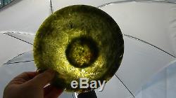 Antique Chinese Large Beautiful Spinach Jade 7 Diam Bowl On Carved Stand