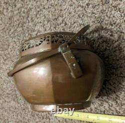 Antique Chinese Large Copper Hand Warmer Dual Handles Brass Simple Design