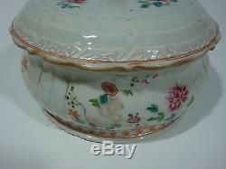 Antique Chinese Large Famille Rose Covered Bowl, 18th C, Qianlong period