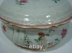 Antique Chinese Large Famille Rose Covered Bowl, 18th C, Qianlong period