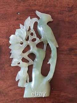 Antique Chinese Large Jade Hand Carved Bird Of Paradise Sculpture Phoenix