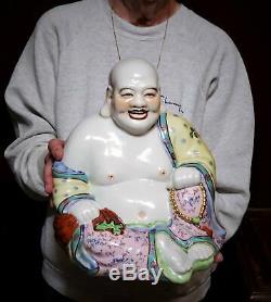 Antique Chinese Large Porcelain Famille Rose Buddha Statue Early 20th C