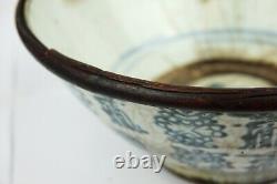 Antique Chinese Ming Dynasty Blue and White Large Bowl Longlife Words