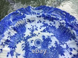 Antique Chinese / Oriental style blue & white large rimmed dish scalloped edge