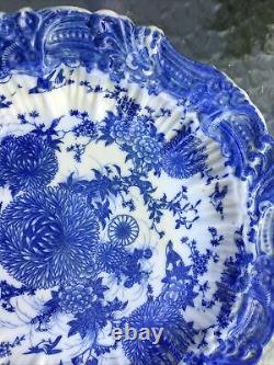 Antique Chinese / Oriental style blue & white large rimmed dish scalloped edge