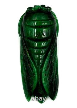 Antique Chinese Pendant Art Deco Imperial Jade Large Cicada Insect Hand Carved