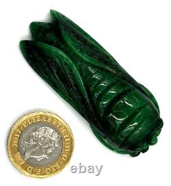 Antique Chinese Pendant Art Deco Imperial Jade Large Cicada Insect Hand Carved