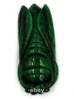 Antique Chinese Pendant Art Deco Imperial Jade Large Cicada Insect Hand Carved