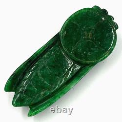 Antique Chinese Pendant Art Deco Imperial Jade Large Cicada Insect Hand Carved