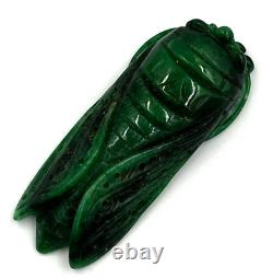 Antique Chinese Pendant Art Deco Imperial Jade Large Cicada Insect Hand Carved