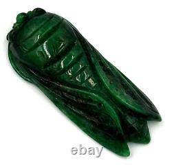 Antique Chinese Pendant Art Deco Imperial Jade Large Cicada Insect Hand Carved