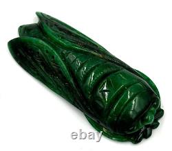 Antique Chinese Pendant Art Deco Imperial Jade Large Cicada Insect Hand Carved