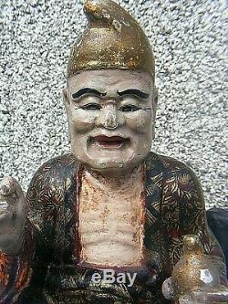 Antique Chinese Polychrome Wooden Carved Temple Figure Large