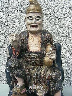 Antique Chinese Polychrome Wooden Carved Temple Figure Large