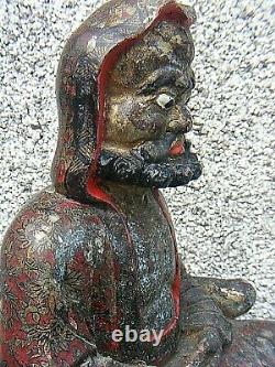 Antique Chinese Polychrome Wooden Carved Temple Figure Large