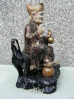 Antique Chinese Polychrome Wooden Carved Temple Figure Large