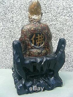 Antique Chinese Polychrome Wooden Carved Temple Figure Large