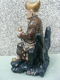 Antique Chinese Polychrome Wooden Carved Temple Figure Large