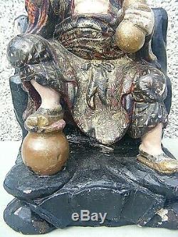 Antique Chinese Polychrome Wooden Carved Temple Figure Large