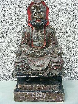 Antique Chinese Polychrome Wooden Carved Temple Figure Large