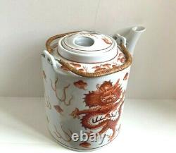 Antique Chinese Porcelain Hand Painted Large Dragon Tea Pot Signed