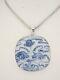 Antique Chinese Porcelain Piece Inset In Sterling Silver Large Pendant & Chain