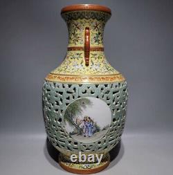Antique Chinese Qianlong Qing Dynasty yellow ground enamel Large Gilt Vase