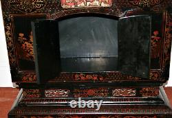 Antique Chinese Qing Dinasty Buddhist Shrine Cabinet Hand Painted Lacquer Large
