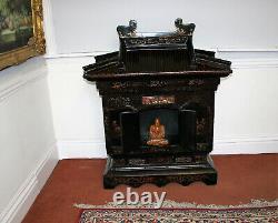 Antique Chinese Qing Dinasty Buddhist Shrine Cabinet Hand Painted Lacquer Large