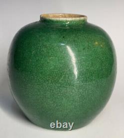 Antique Chinese Qing Dynasty Apple Green Ge Crackle Large Jar Monochrome Vase