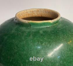 Antique Chinese Qing Dynasty Apple Green Ge Crackle Large Jar Monochrome Vase