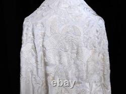 Antique Chinese Silk Hand Embroidered Shawl, Large Size