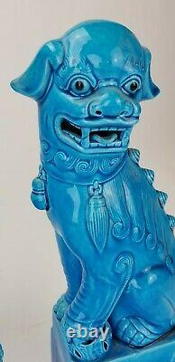 Antique Chinese Turquoise Blue Glazed LARGE 12.25 Foo Lion Dog Buddhist Figures