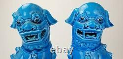 Antique Chinese Turquoise Blue Glazed LARGE 12.25 Foo Lion Dog Buddhist Figures