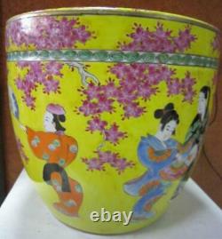 Antique Chinese Vase Porcelain Yellow Dancer 19th Large Jar Flowers Rare Old
