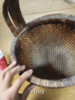 Antique Chinese Willow Basket With Handle Woven 16 Large